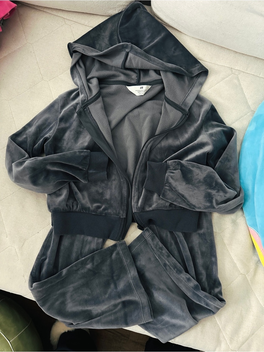 H&M Women's Dark Gray Velour Hooded Zip Jacket